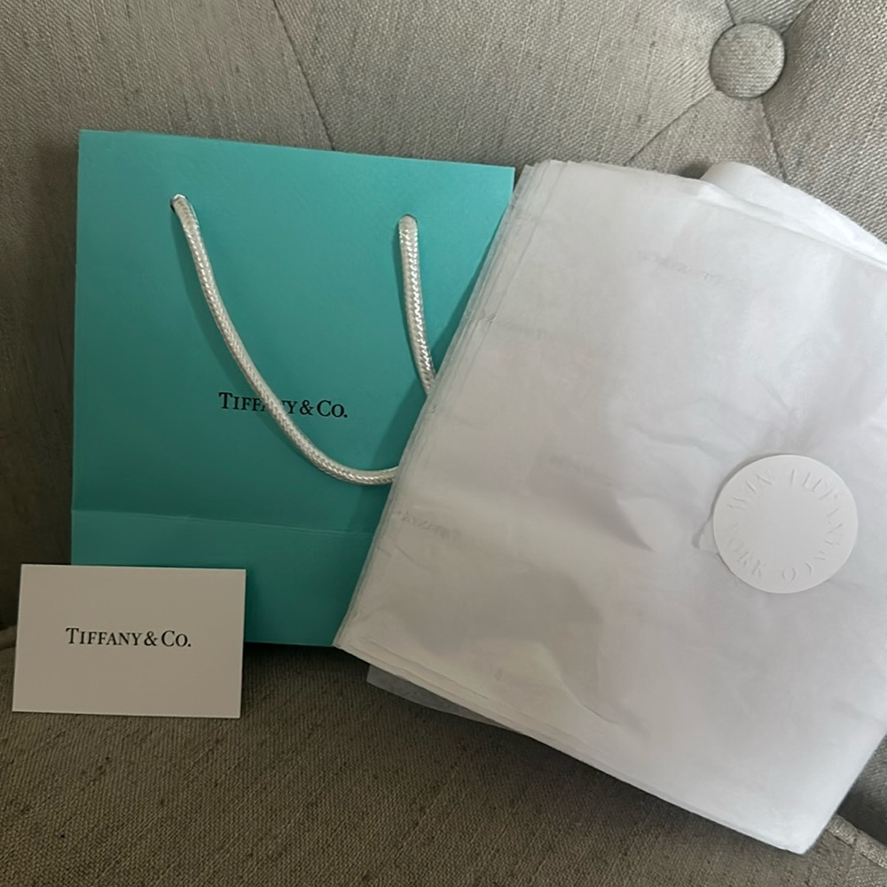 Authentic Tiffany and Co bag and tissue with sterling silver care card